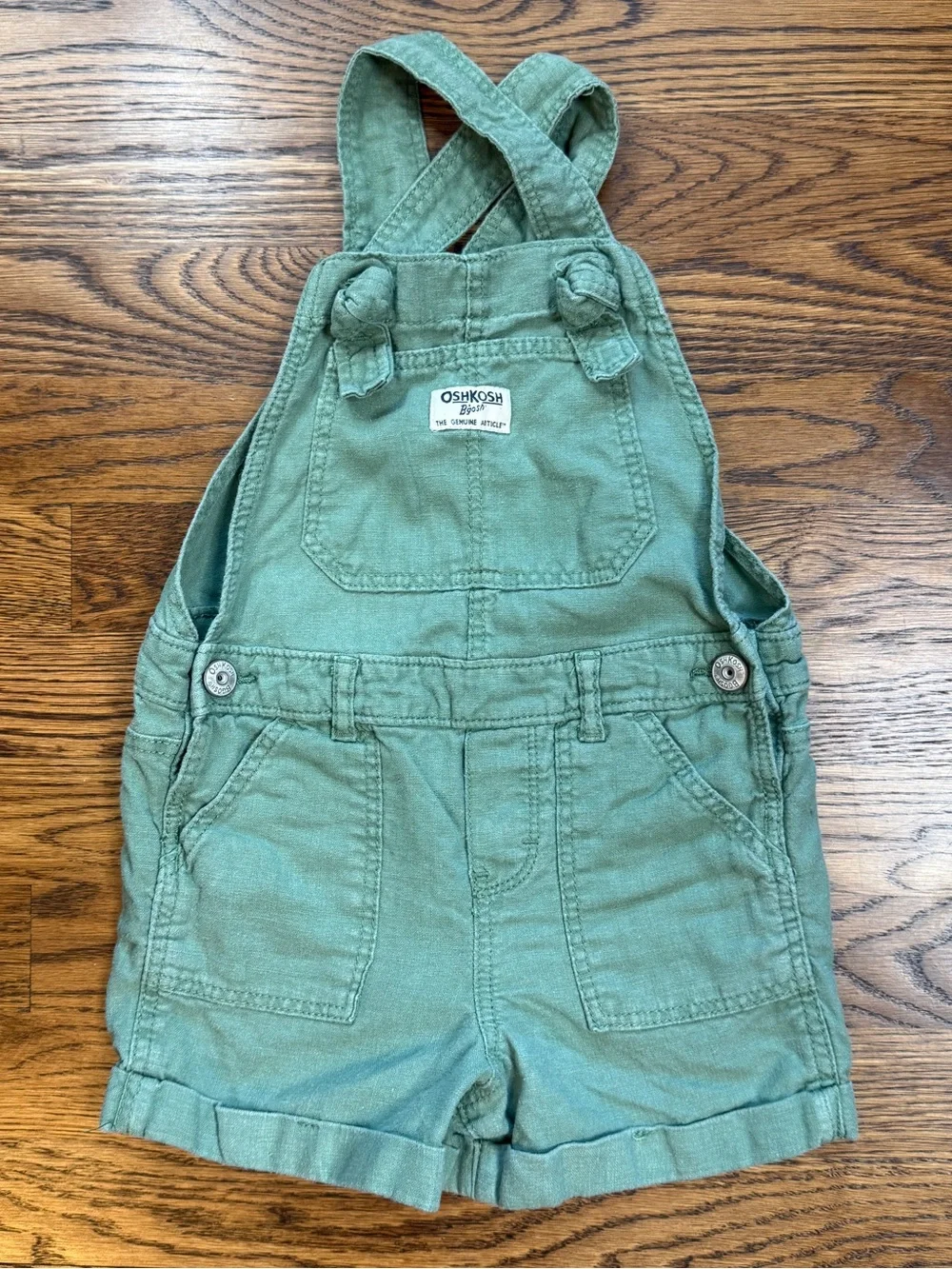OshKosh B'gosh Linen Viscose Toddler Girls Army Green Shortall Overalls Size 5T
